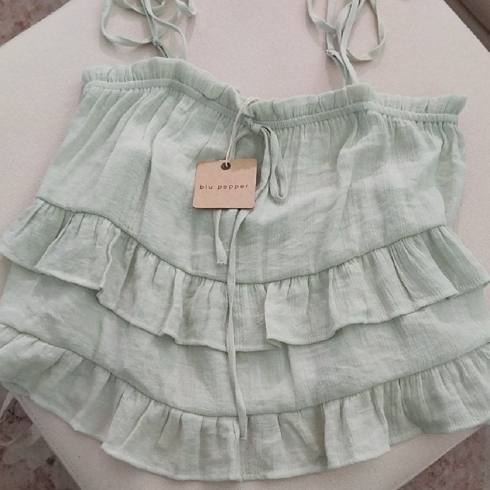 Blu Pepper Light Green Ruffle Top - Picture 1 of 3